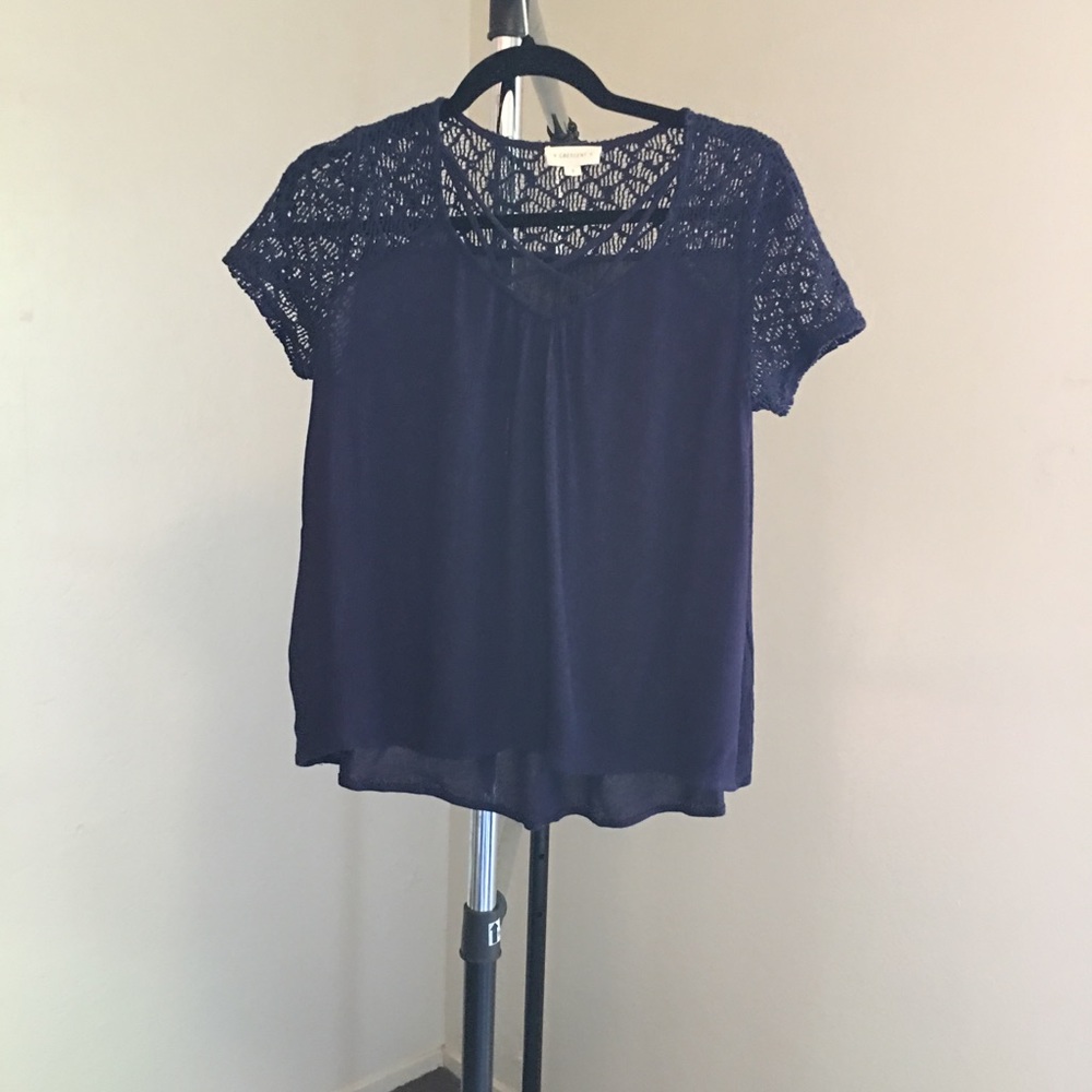 Crescent Navy Blue Lace Top